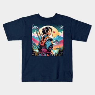 samurai girl heart Kids T-Shirt